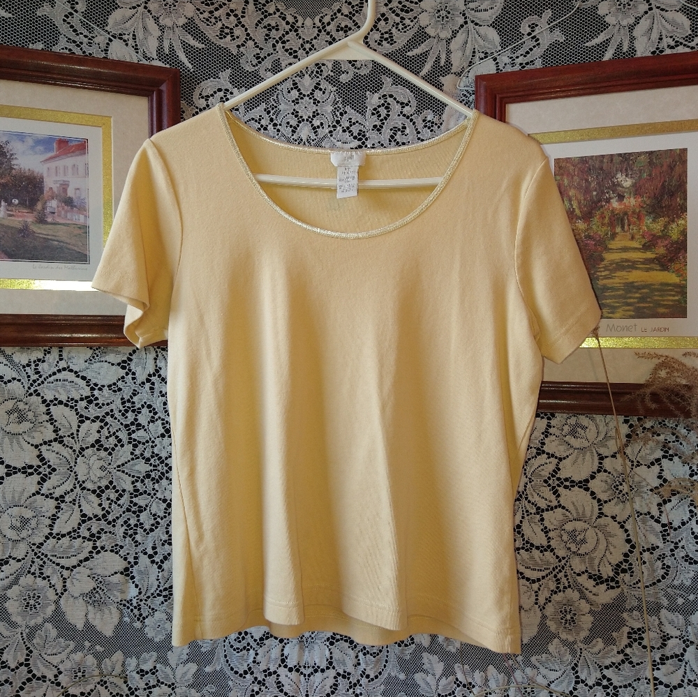 J. Jill yellow top with short sleeves scoop neck 100% cotton blouse made in USA